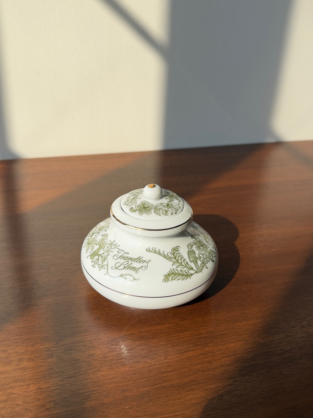 Small Mlesna Porcelain Tea Caddy Green White Sri Lanka